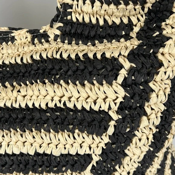 Billabong Talk To The Palm Paper Woven Straw Tote Bag Black & Natural Colour - Picture 5 of 16